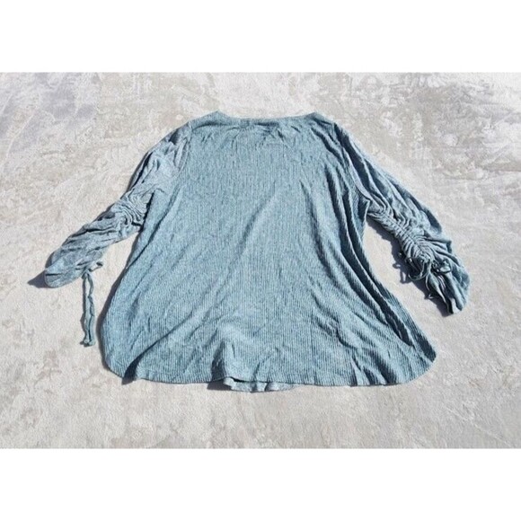 Anthropologie Saturday Sunday Women Small Sweater Green Marled Cinch Tie Sleeves - Picture 11 of 11